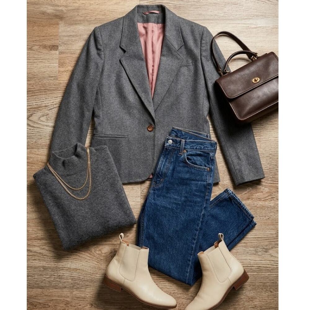 Vintage Silver Unicorn Wool Blend Blazer Gray Lined Single Button Jacket Sz: 7